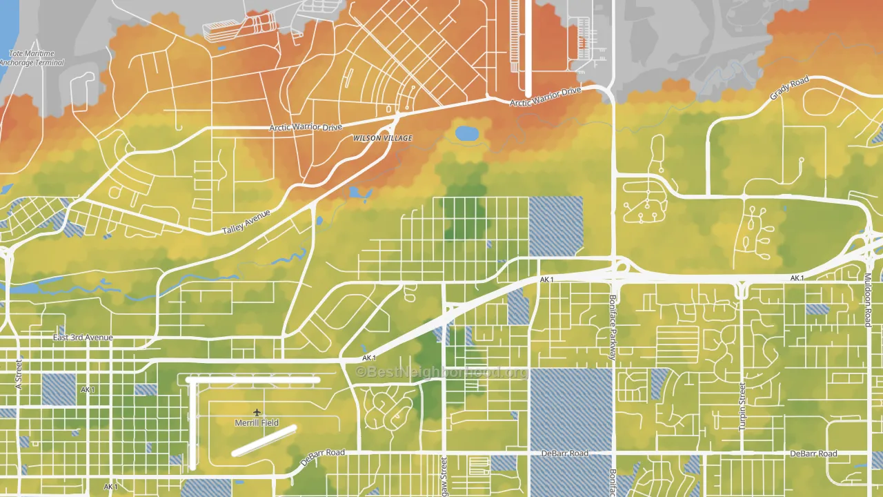 Bike Grade map of Mountain View, Anchorage, AK