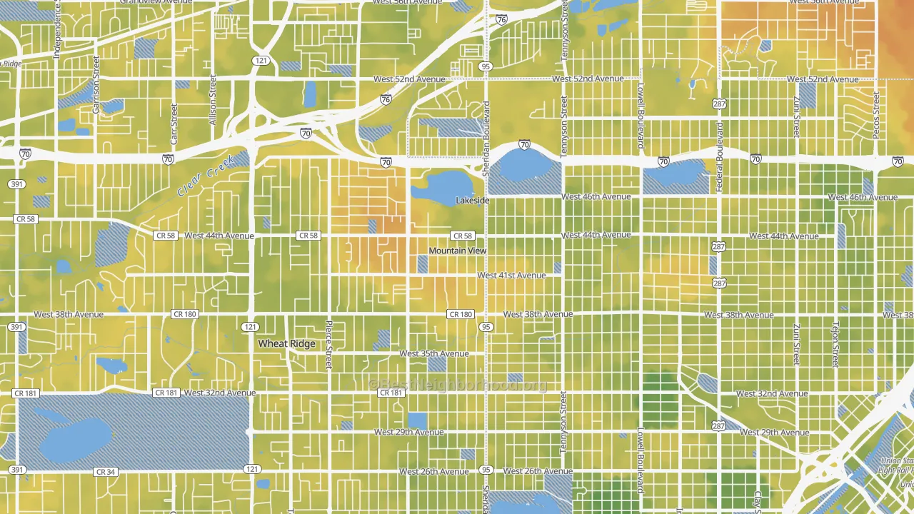 Bike Grade map of Mountain View, CO