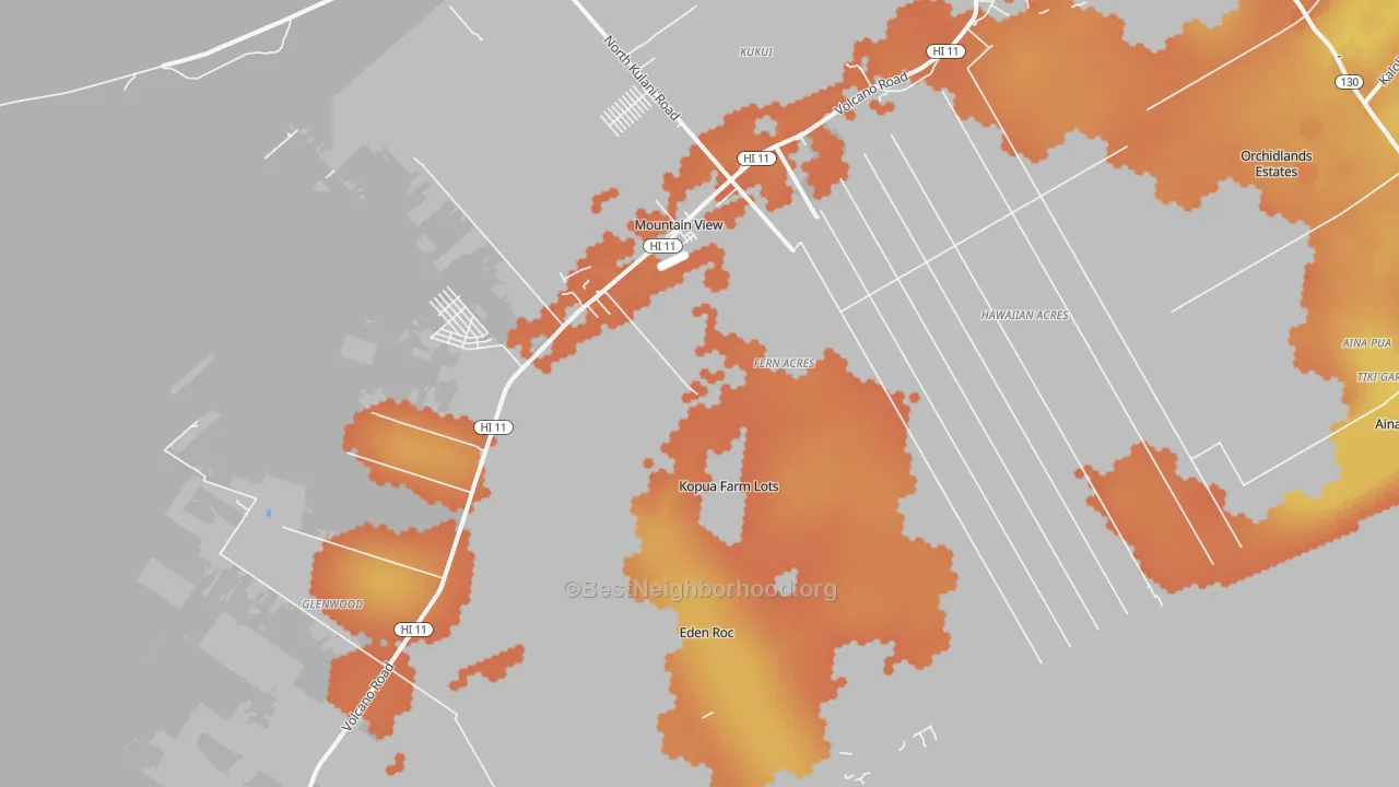 Bike Grade map of Mountain View, HI