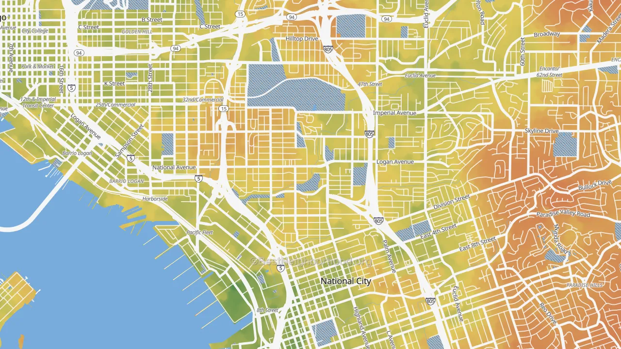 Bike Grade map of Mountain View San Diego, San Diego, CA