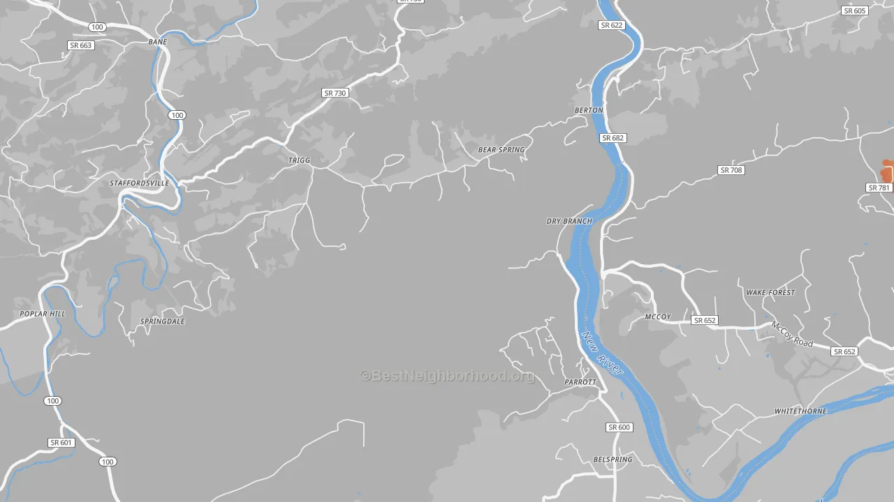 Bike Grade map of Mountain View, VA