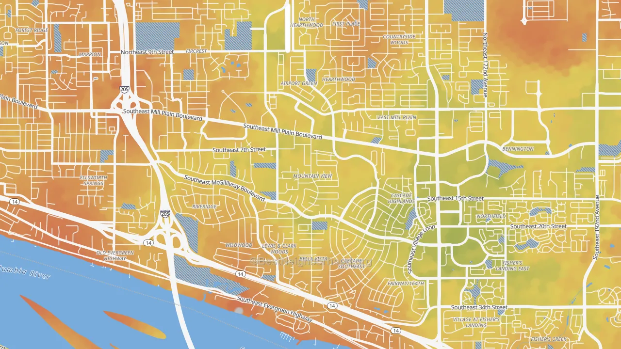 Bike Grade map of Mountain View, Vancouver, WA