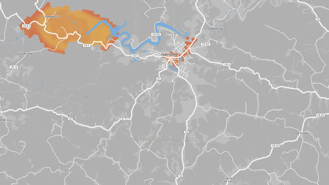 Bike Grade map of Mountain, WV