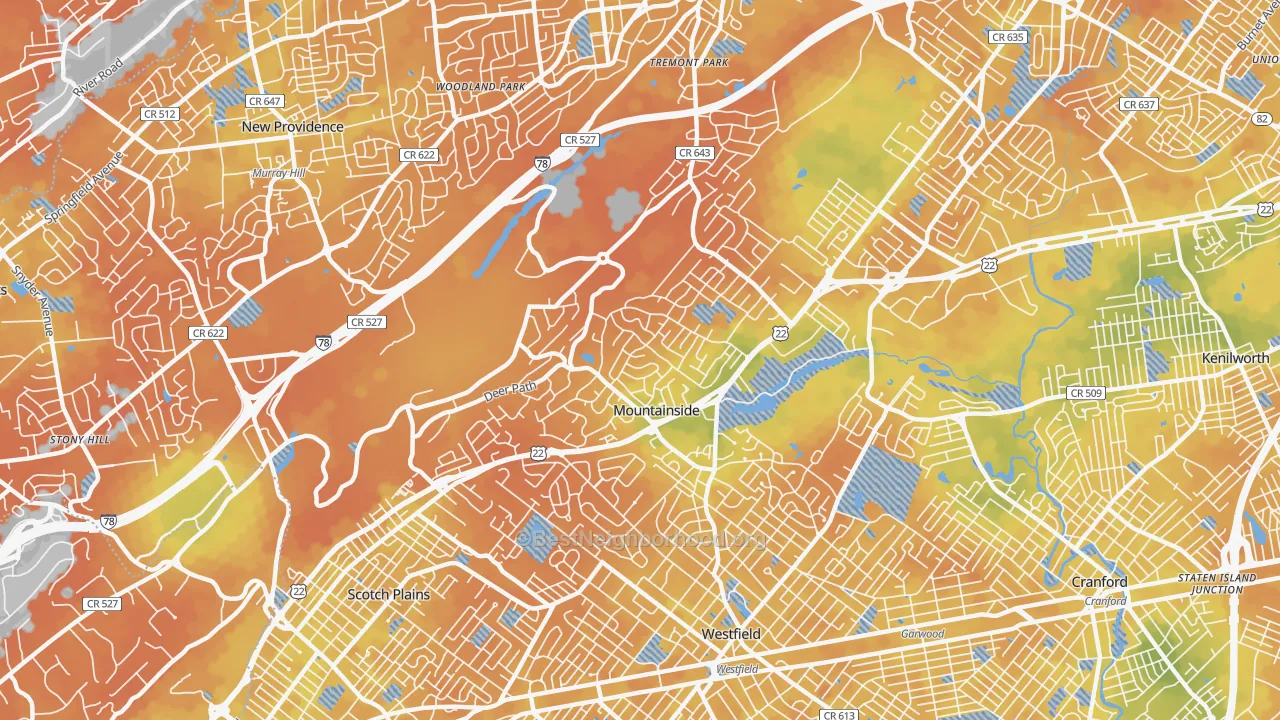 Bike Grade map of Mountainside, NJ