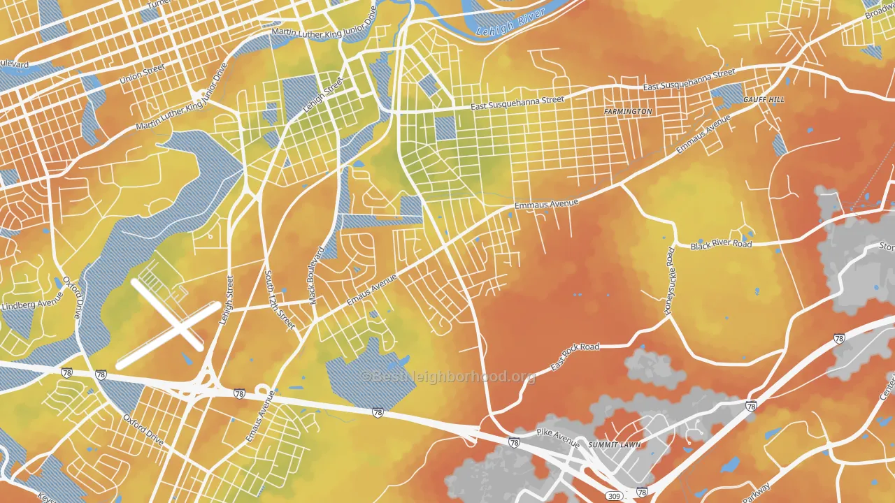 Bike Grade map of Mountainville, Allentown, PA