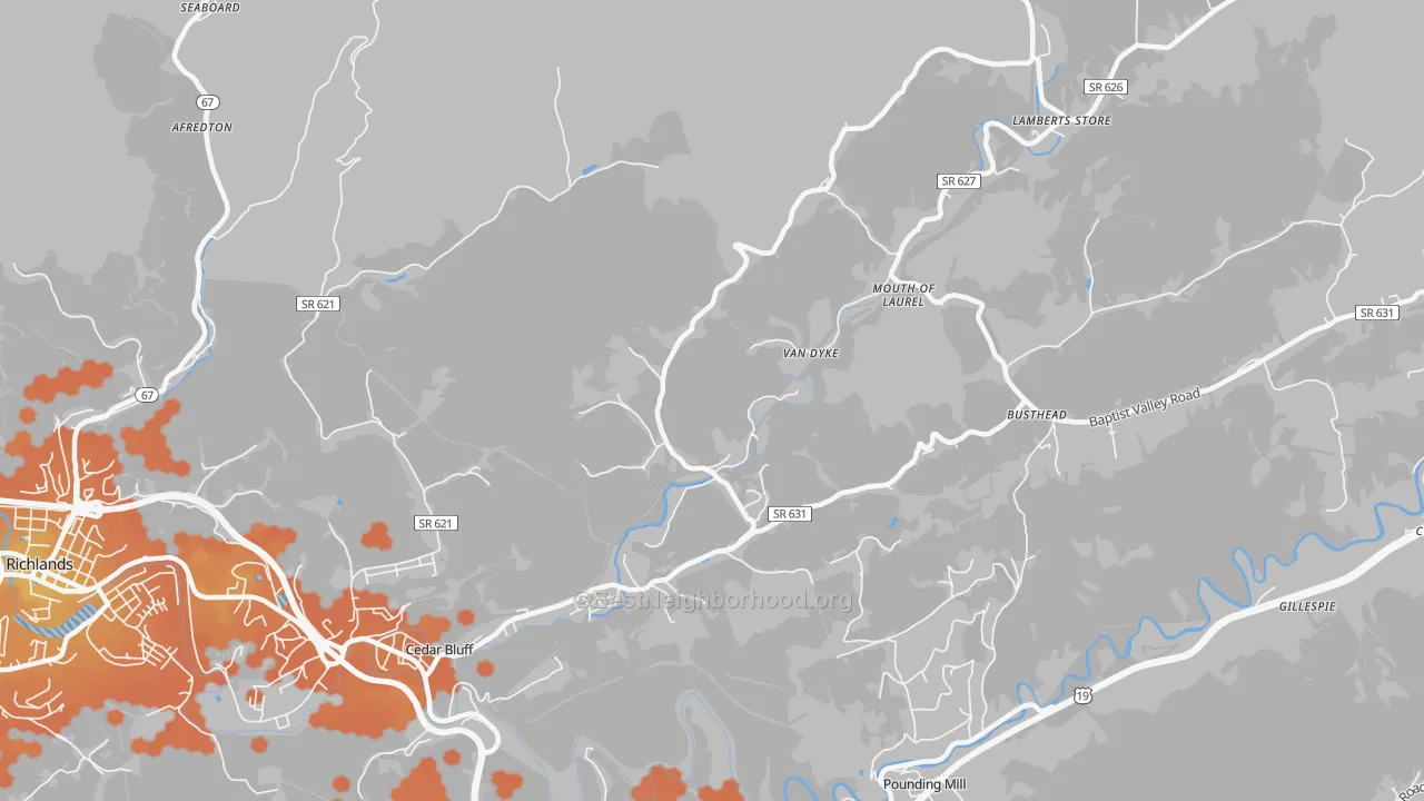 Bike Grade map of Mouth of Laurel, VA