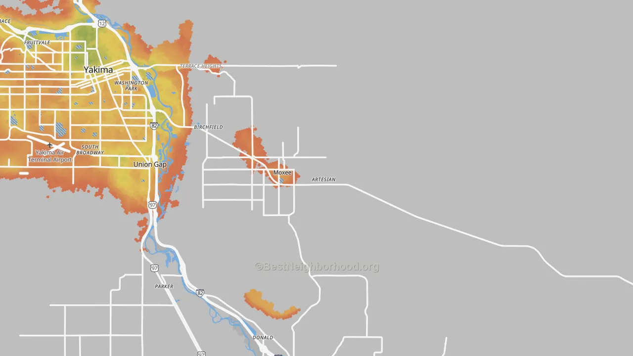 Bike Grade map of Moxee, WA