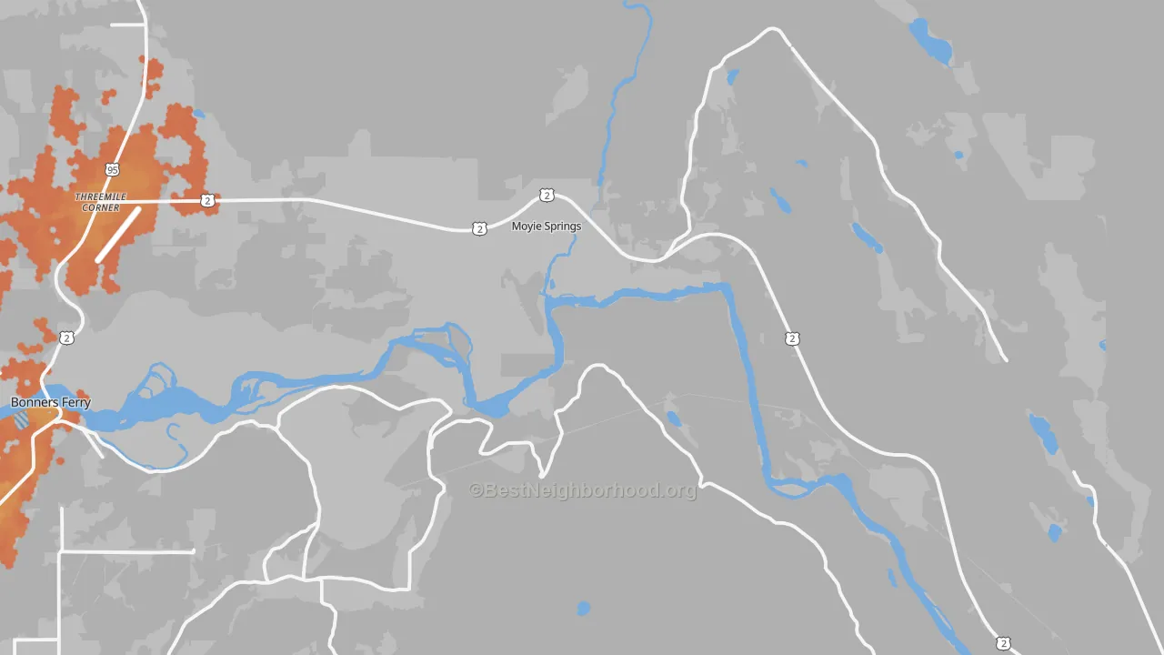 Bike Grade map of Moyie Springs, ID
