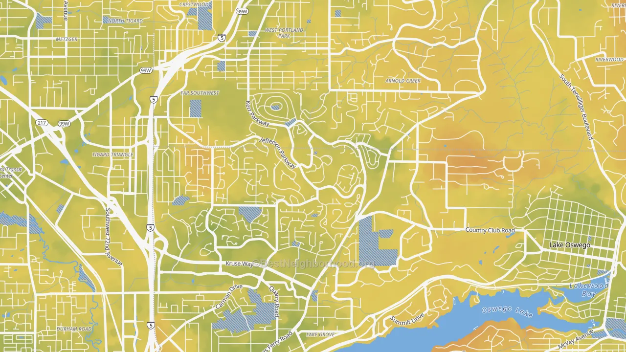 Bike Grade map of Mt. Park, Lake Oswego, OR