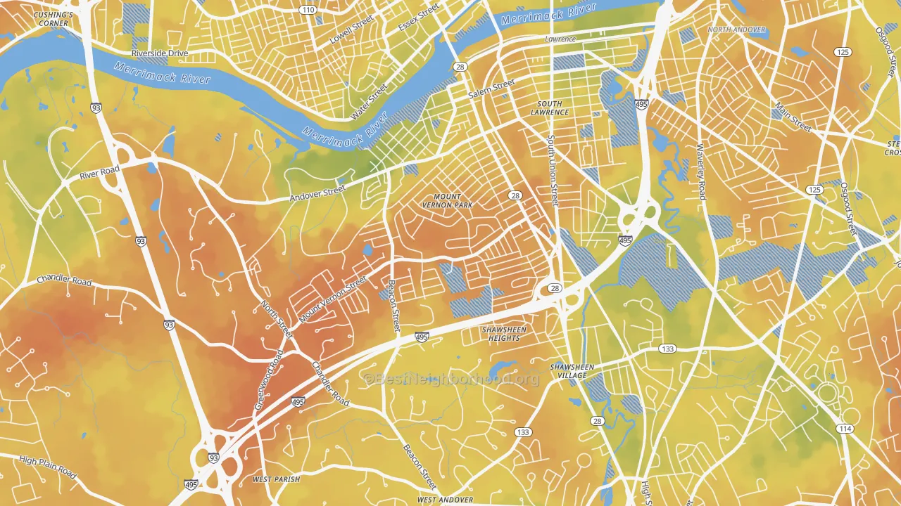 Bike Grade map of Mt Vernon Park, Lawrence, MA