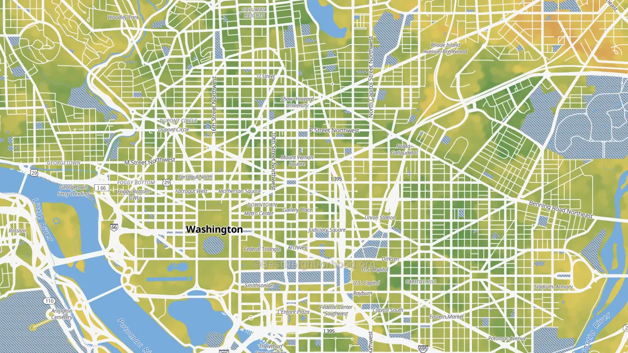 Bike Grade map of Mt Vernon Square, Washington, DC