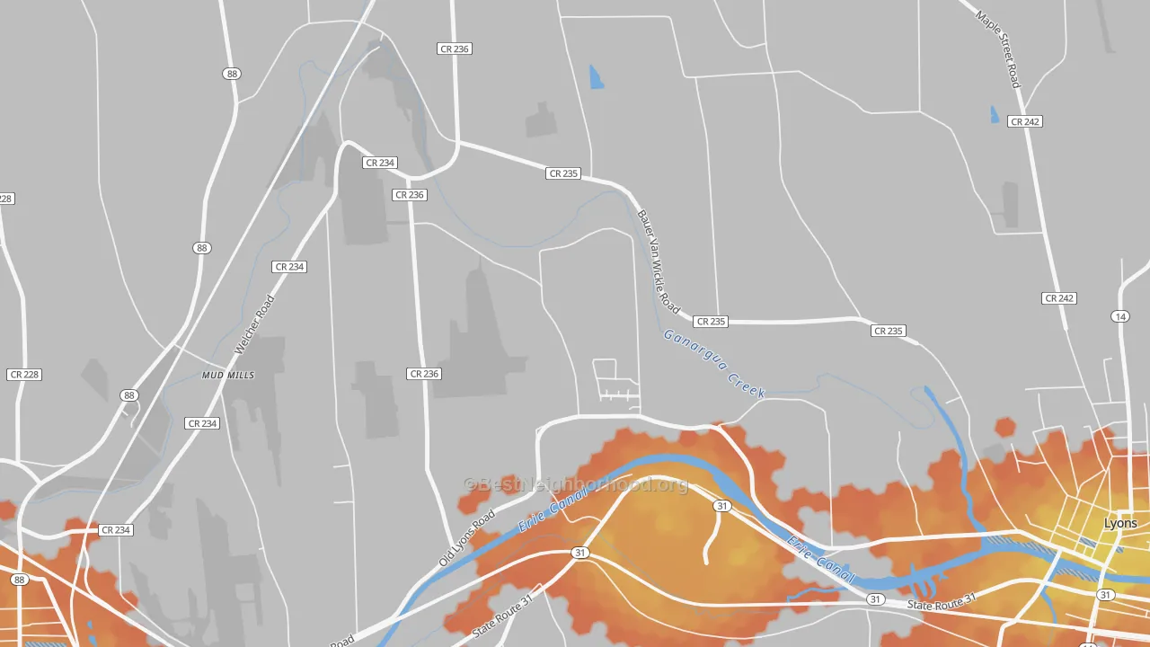Bike Grade map of Mud Mills, NY