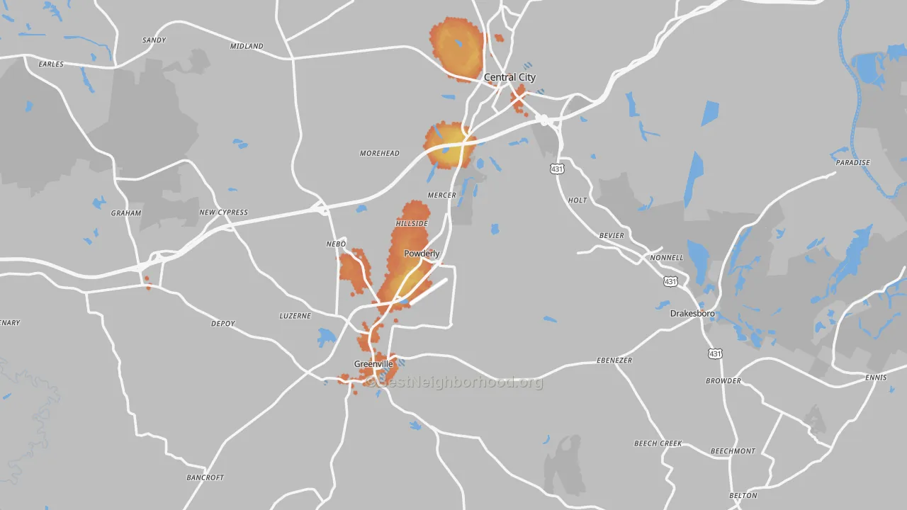 Bike Grade map of Muhlenberg County, KY