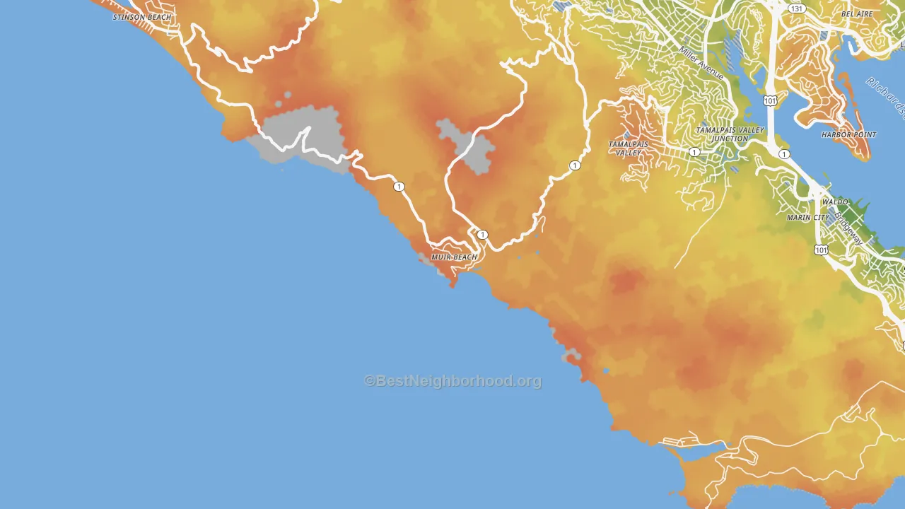 Bike Grade map of Muir Beach, CA