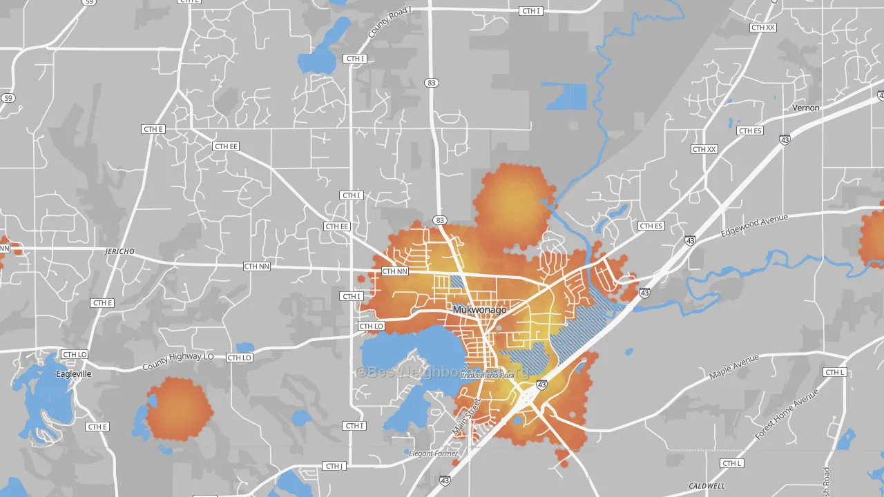 Bike Grade map of Mukwonago, WI