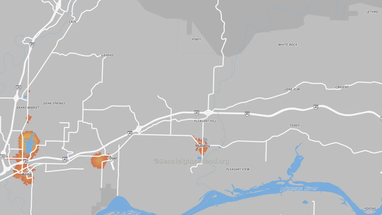 Bike Grade map of Mulberry, AR