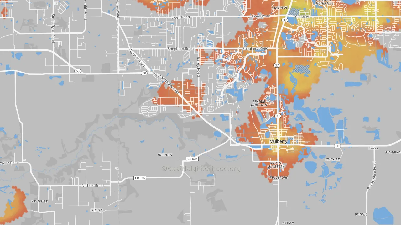 Bike Grade map of Mulberry, FL