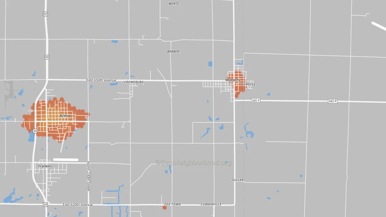 Bike Grade map of Mulberry, KS