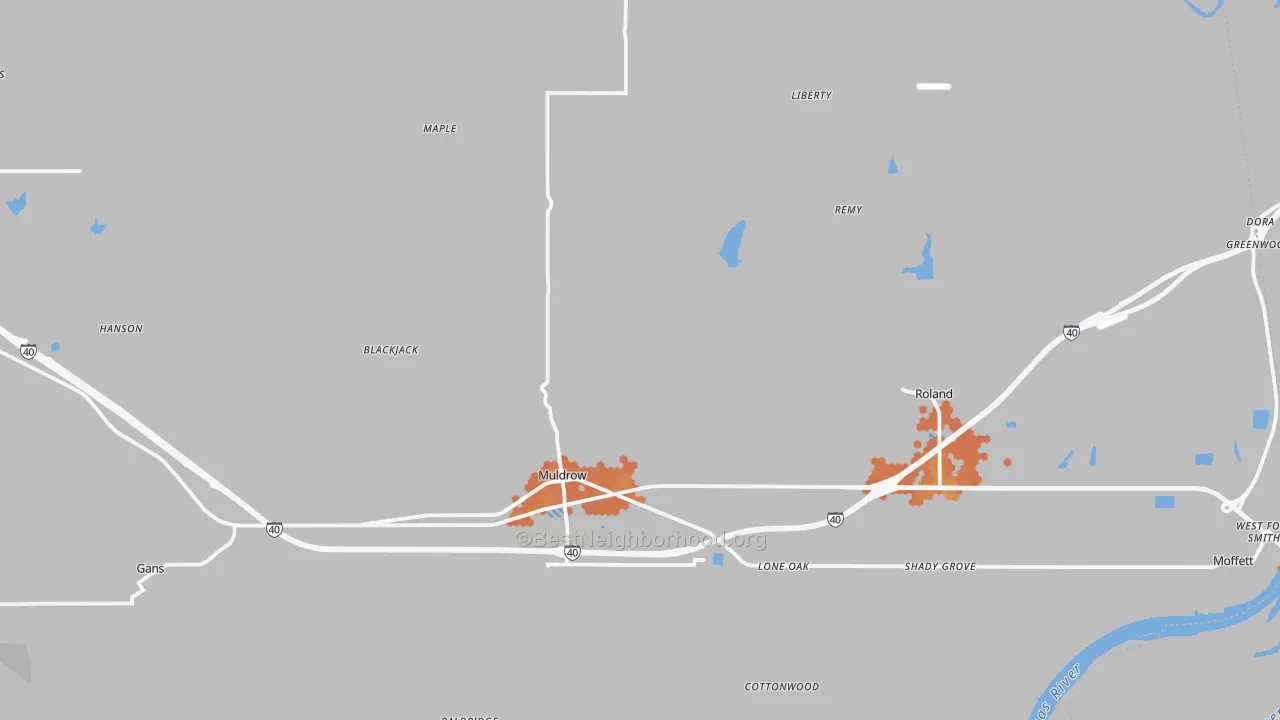 Bike Grade map of Muldrow, OK