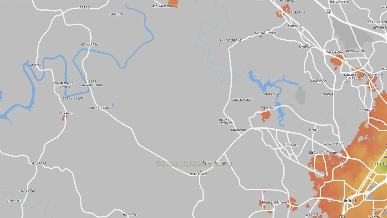 Bike Grade map of Mulga, AL