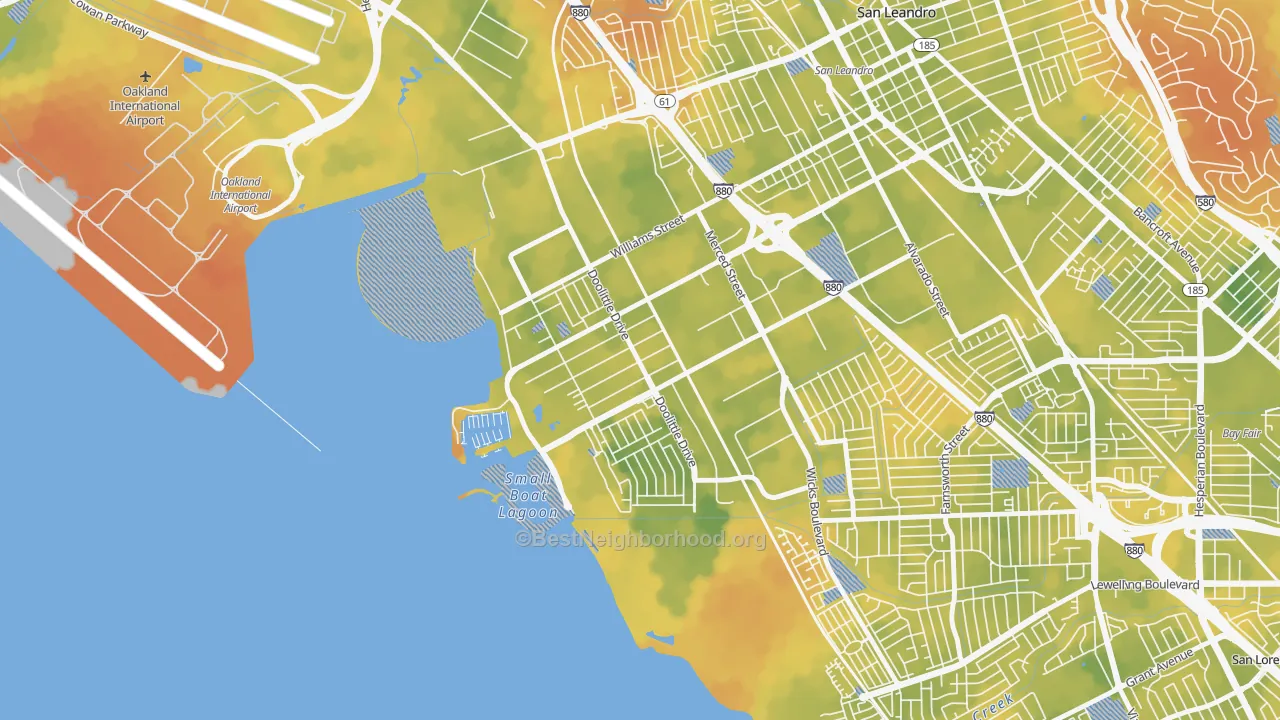 Bike Grade map of Mullford Gardens, San Leandro, CA