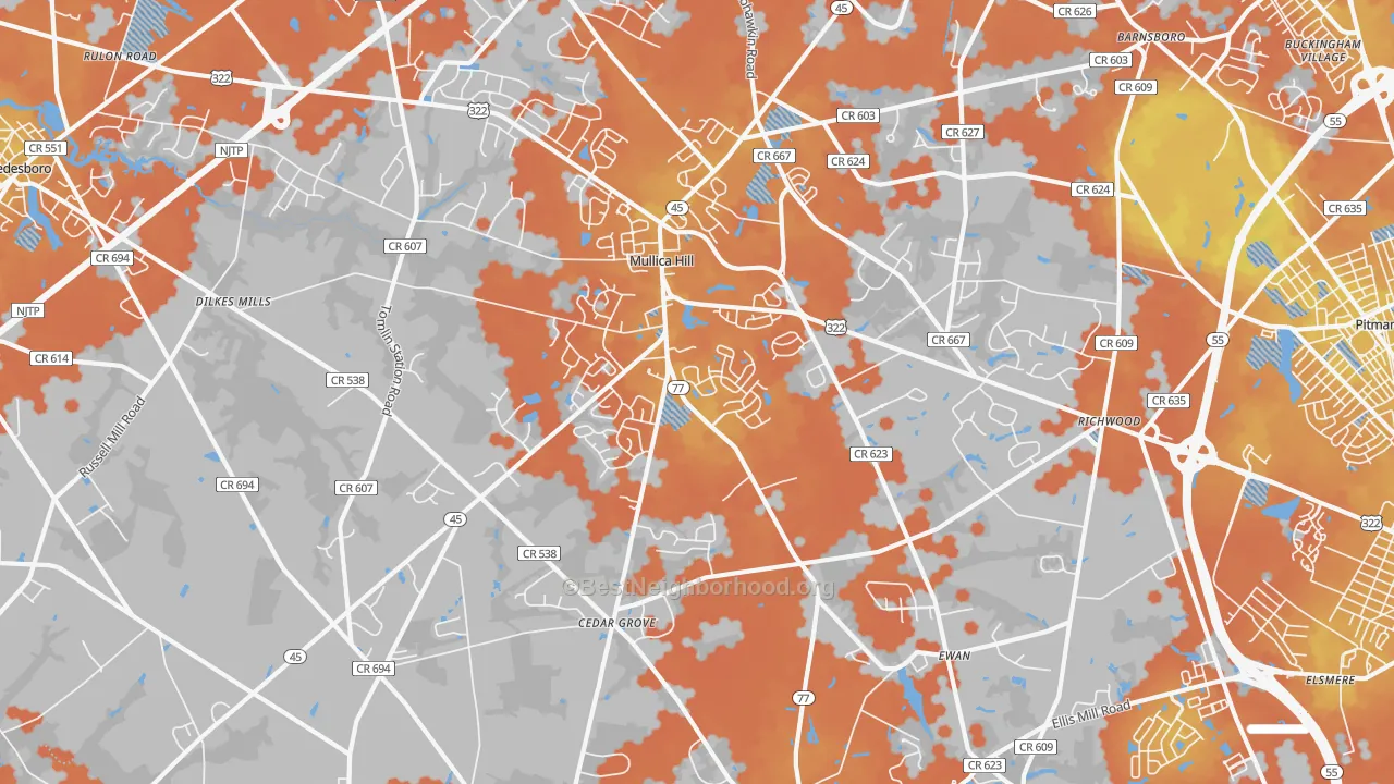 Bike Grade map of Mullica Hill, NJ