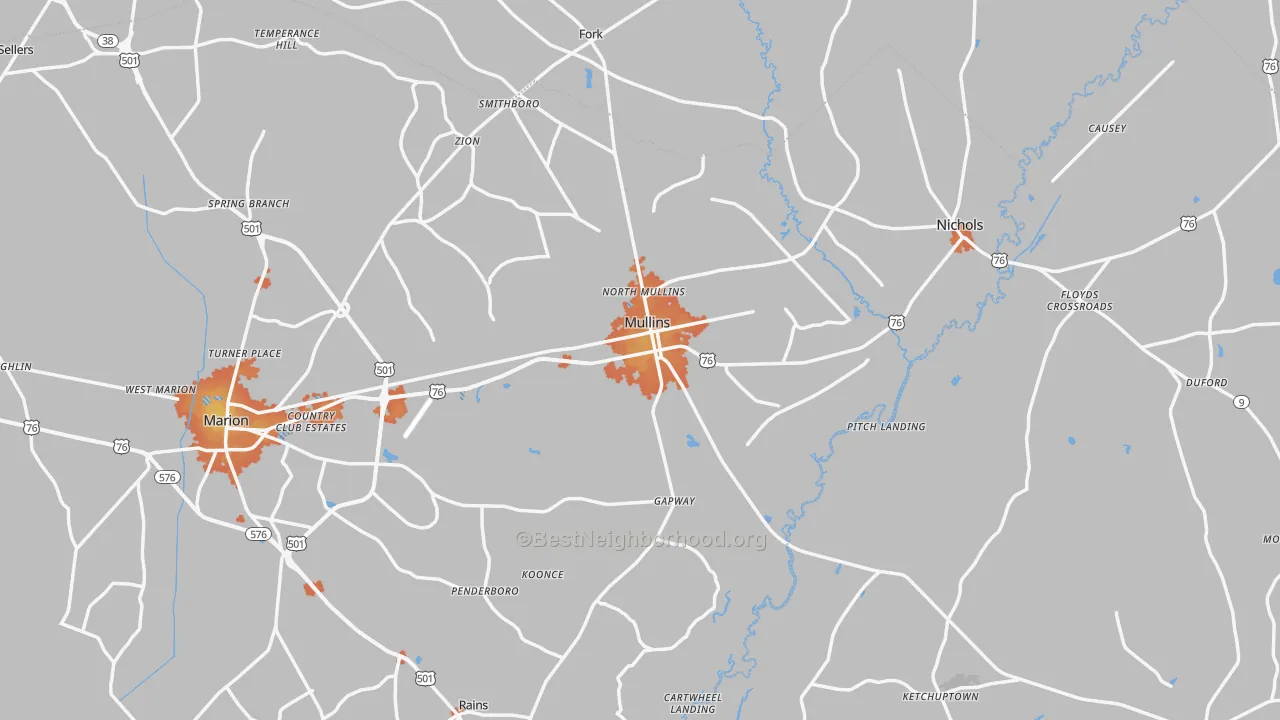 Bike Grade map of Mullins, SC