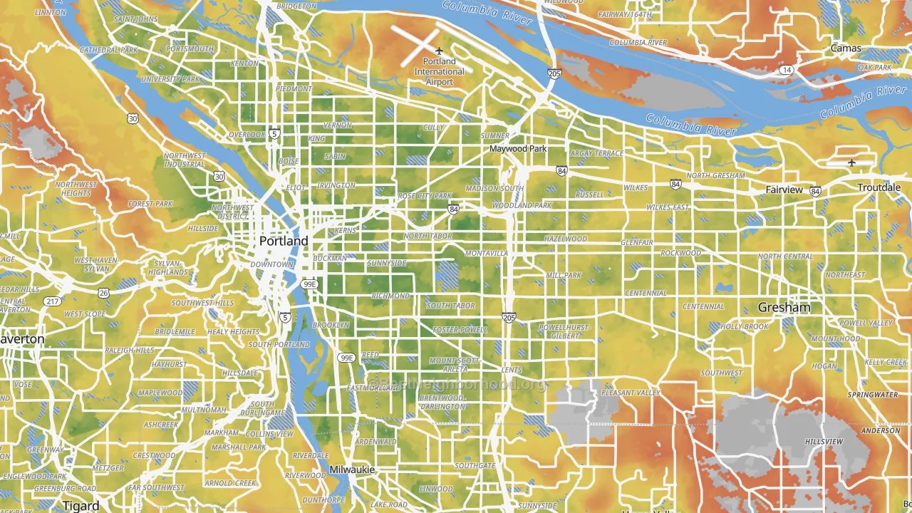 Bike Grade map of Multnomah County, OR