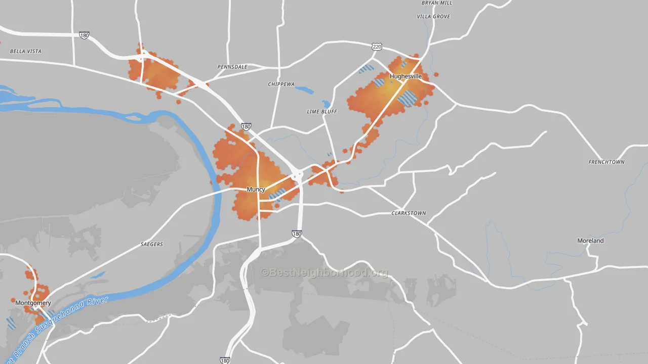 Bike Grade map of Muncy, PA