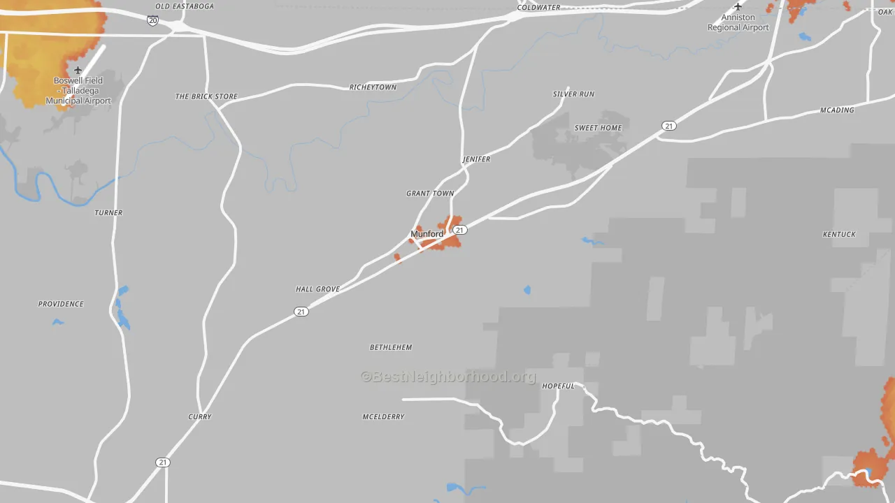 Bike Grade map of Munford, AL