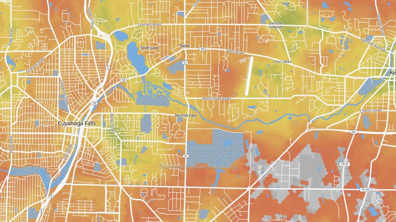 Bike Grade map of Munroe Falls, OH