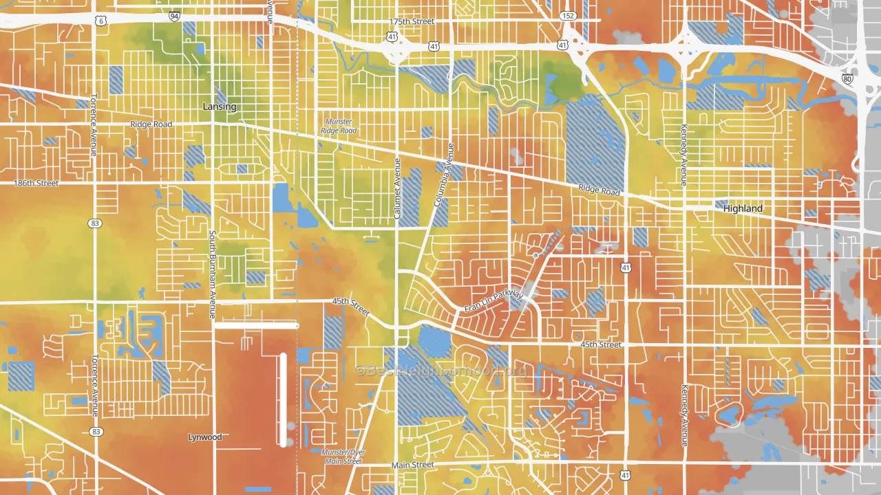 Bike Grade map of Munster, IN