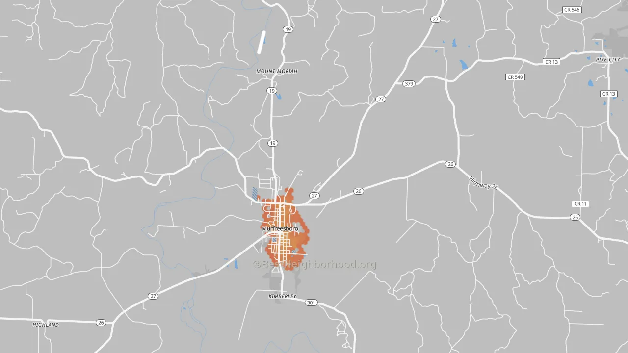 Bike Grade map of Murfreesboro, AR