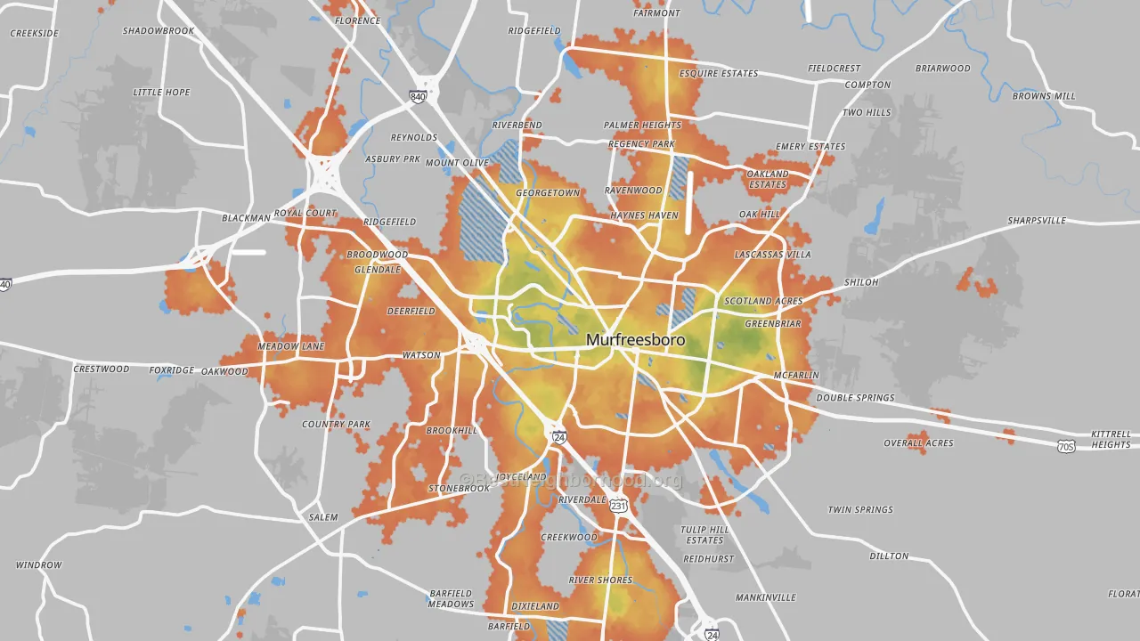 Bike Grade map of Murfreesboro, TN