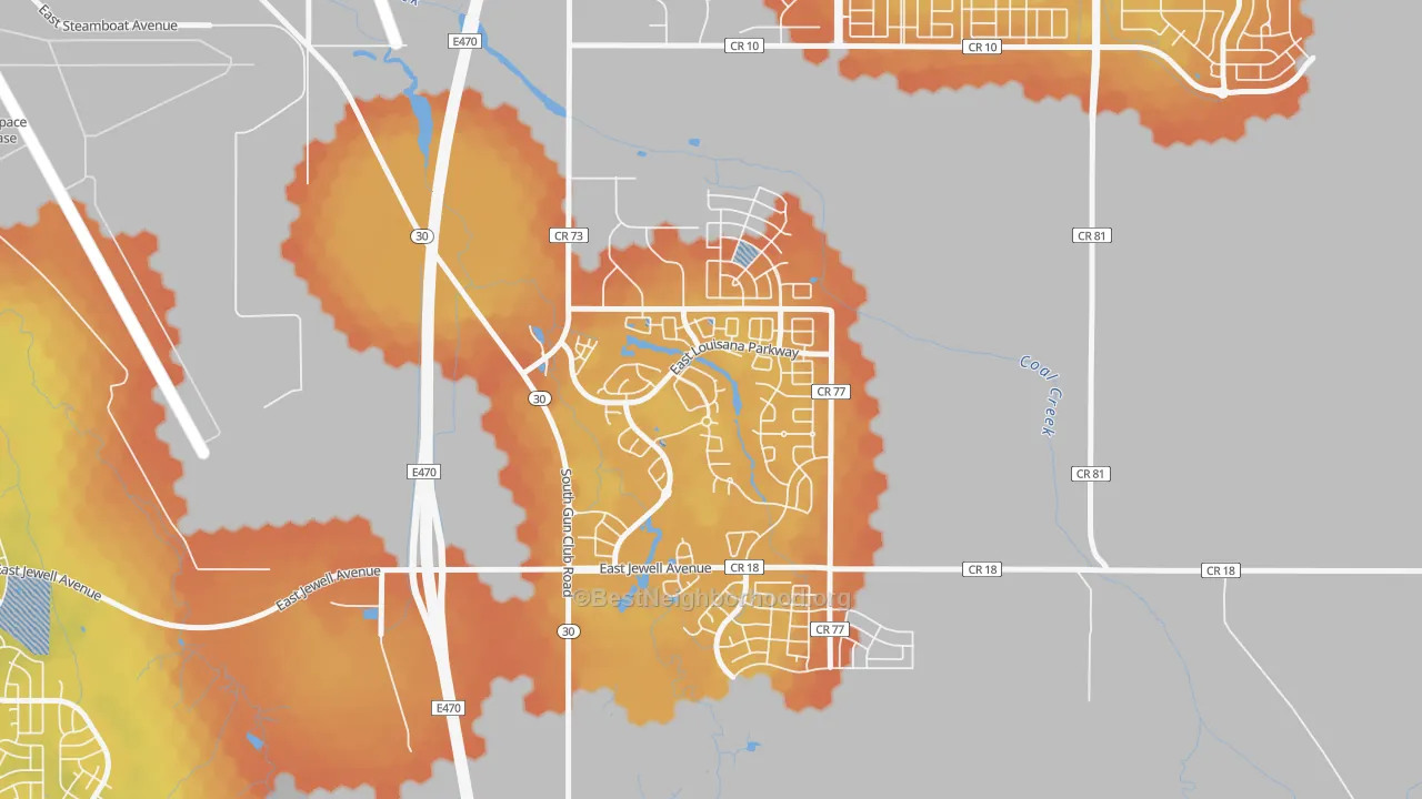 Bike Grade map of Murphy Creek, Aurora, CO