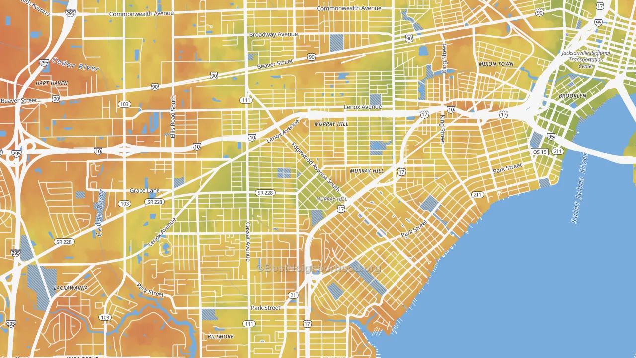 Bike Grade map of Murray Hill, Jacksonville, FL