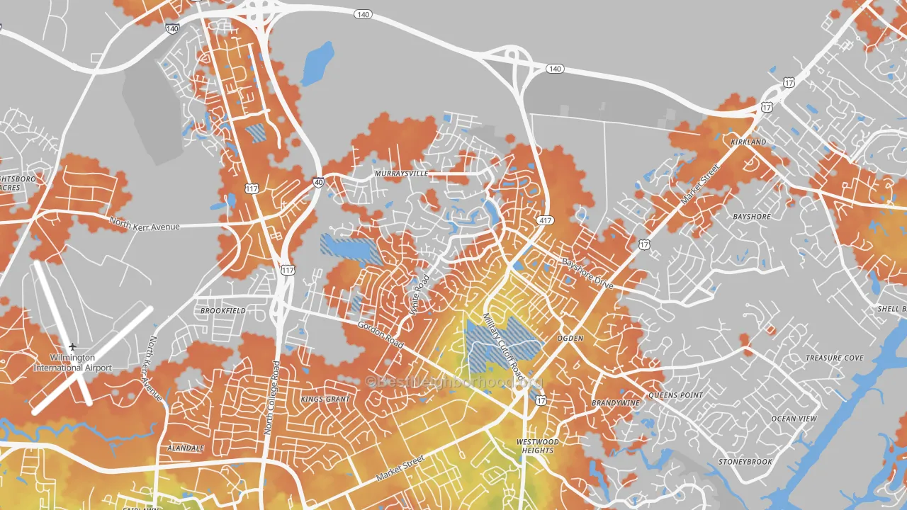 Bike Grade map of Murraysville, NC