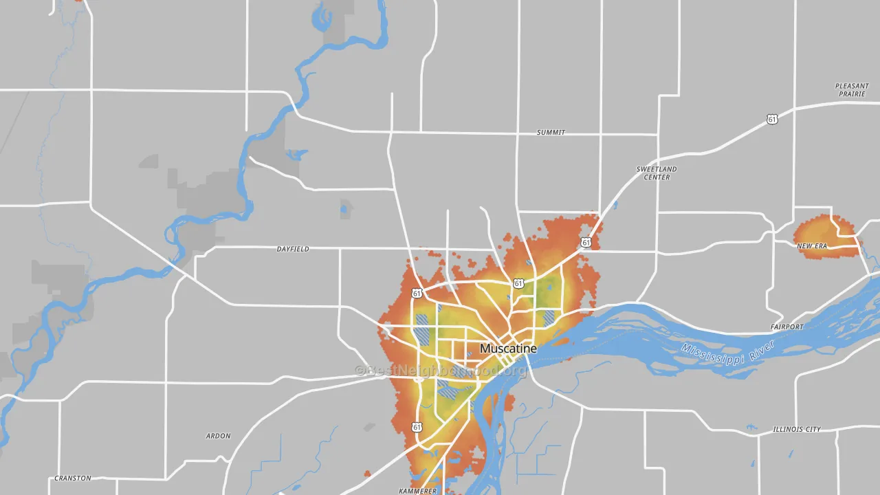 Bike Grade map of Muscatine County, IA
