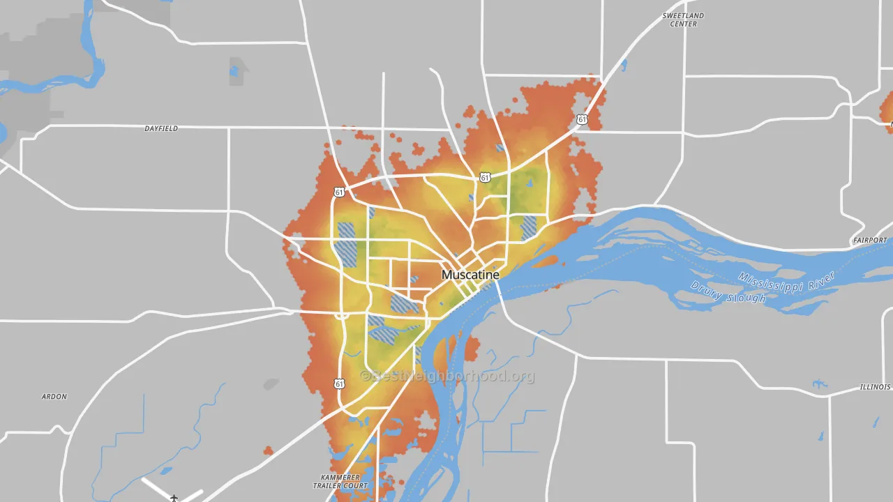 Bike Grade map of Muscatine, IA