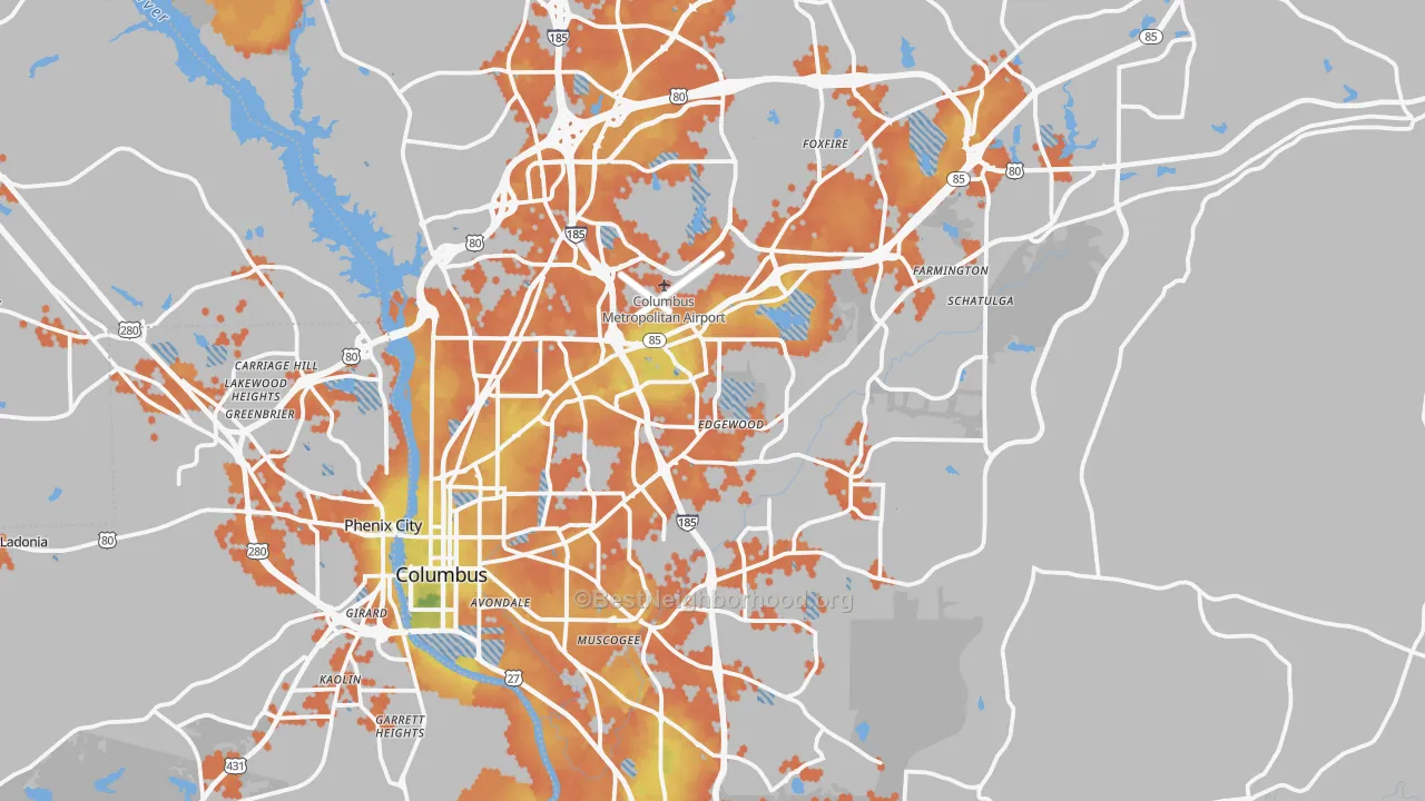 Bike Grade map of Muscogee County, GA