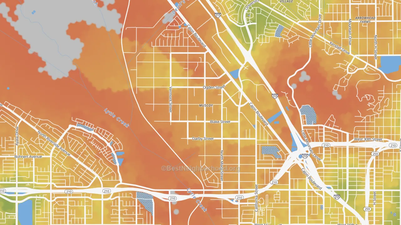 Bike Grade map of Muscoy, San Bernardino, CA