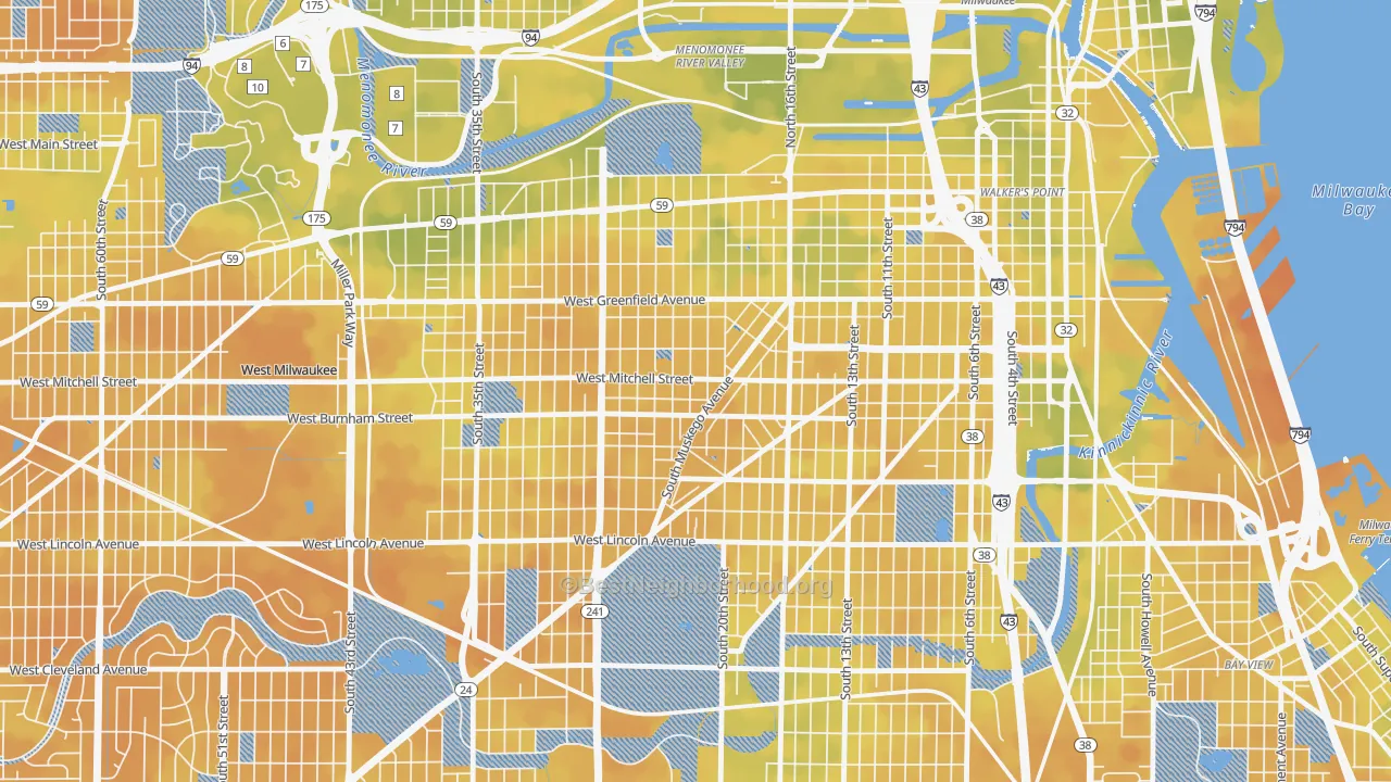 Bike Grade map of Muskego Way, Milwaukee, WI