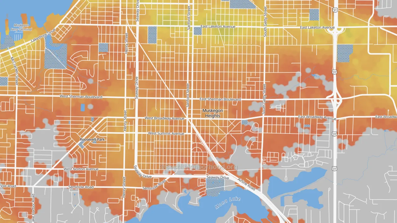 Bike Grade map of Muskegon Heights, MI