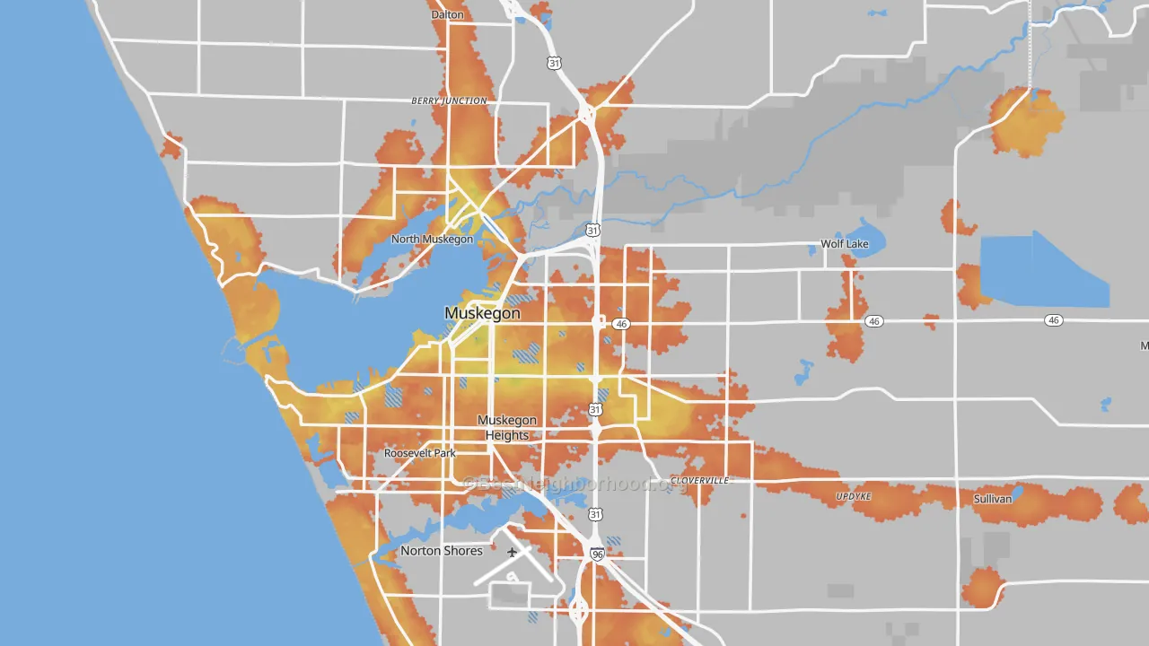 Bike Grade map of Muskegon, MI