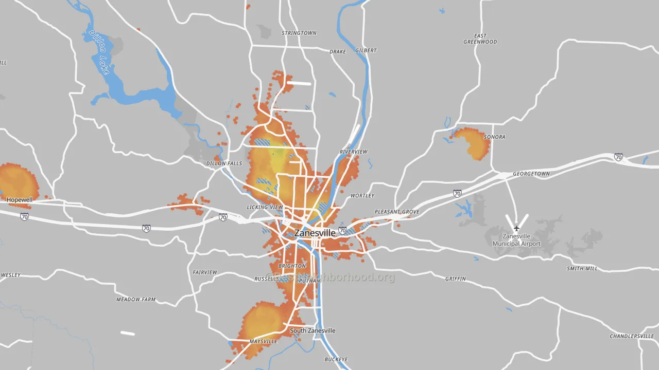 Bike Grade map of Muskingum County, OH