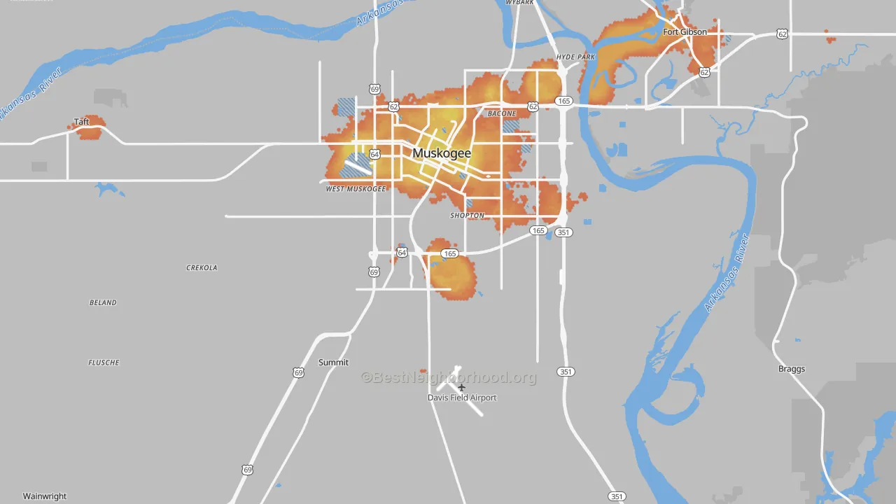 Bike Grade map of Muskogee County, OK
