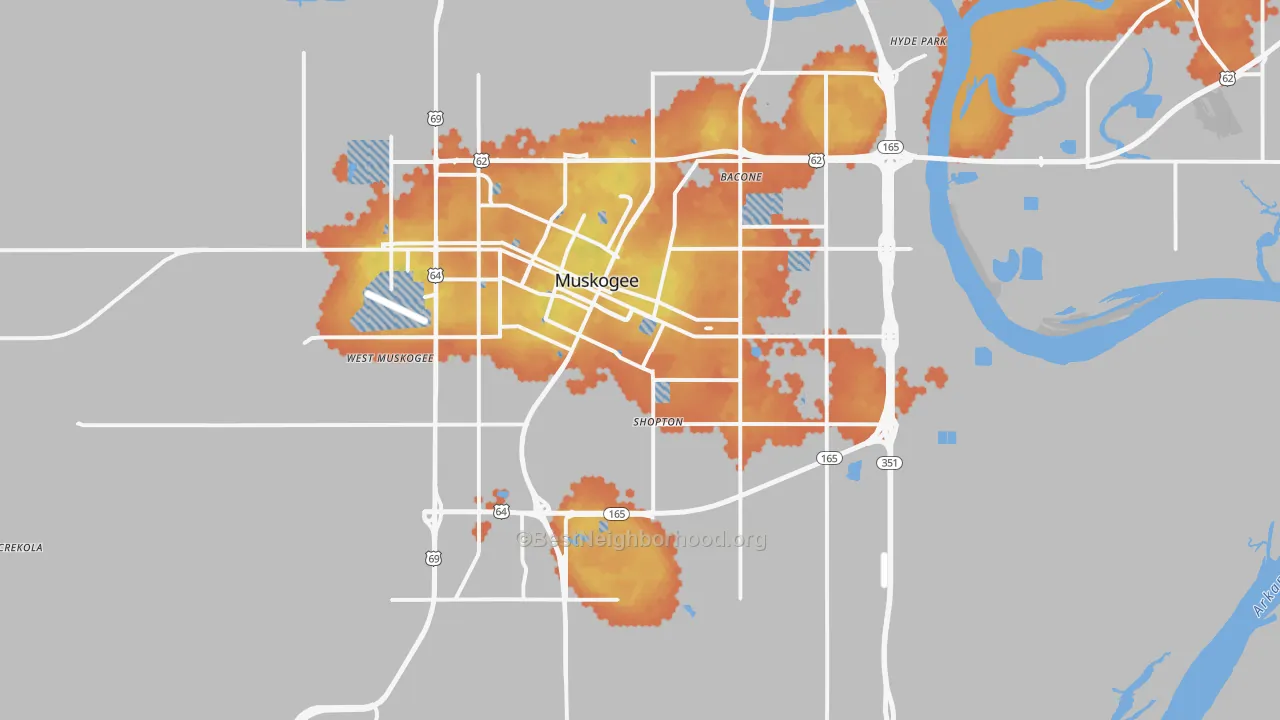 Bike Grade map of Muskogee, OK