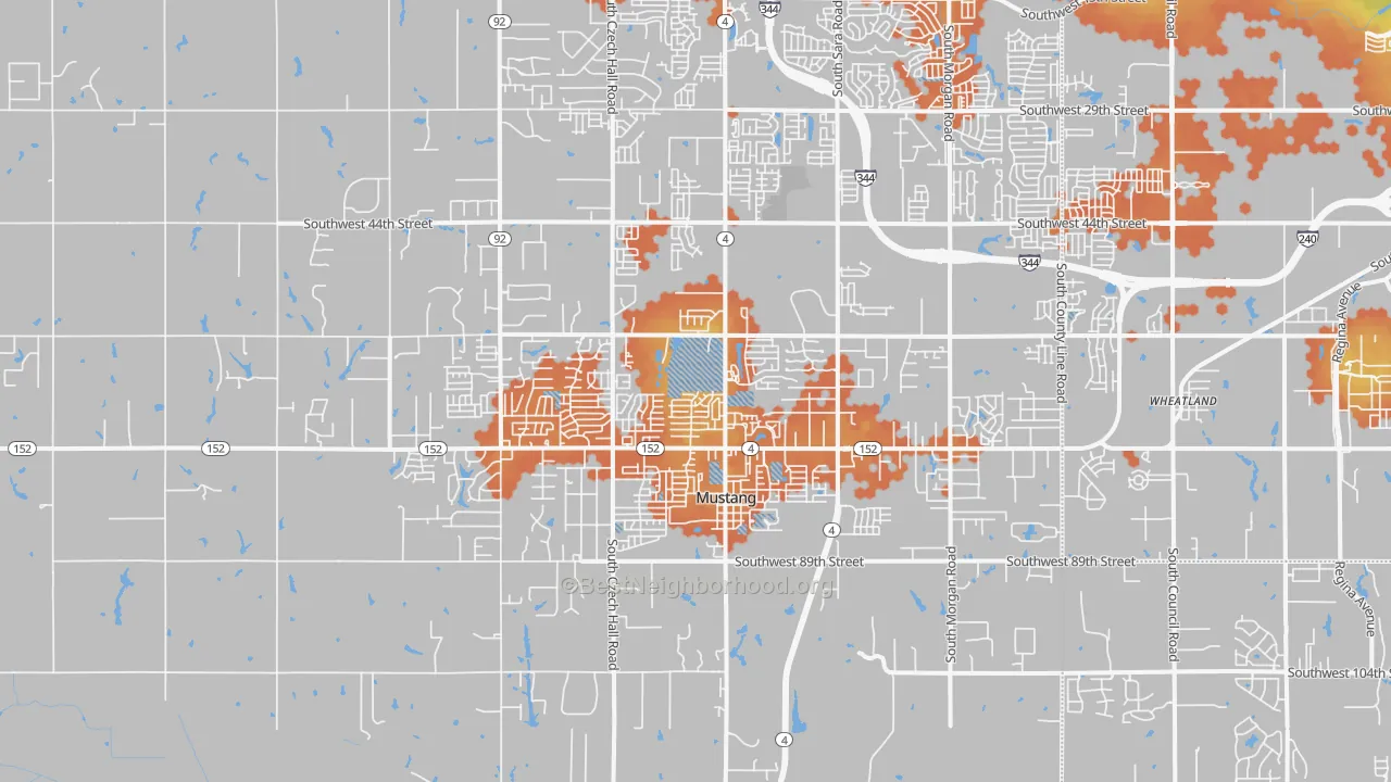Bike Grade map of Mustang, OK