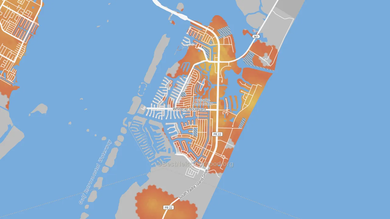 Bike Grade map of Mustang-Padre Island, Corpus Christi, TX