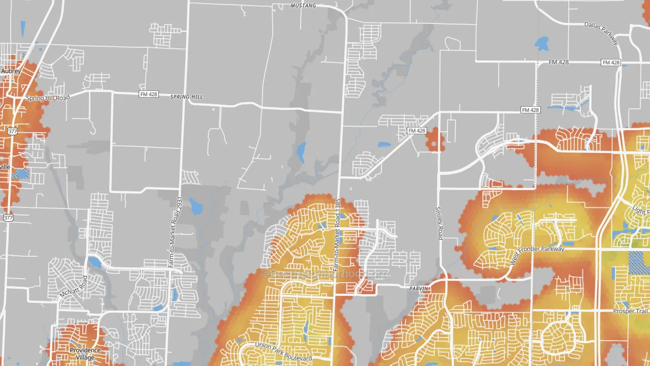Bike Grade map of Mustang, TX